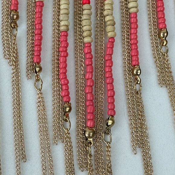 Boho-Chic Fringe Necklace Multicolor Beads Gold Tone Chains By Claires 19" -21" - Picture 3 of 7